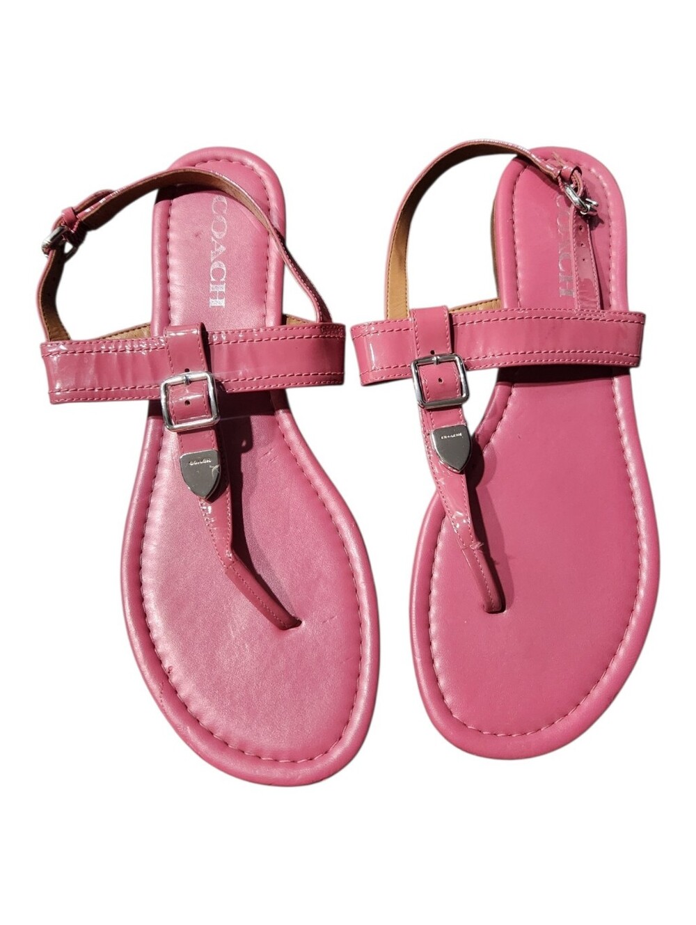 Coach Cassidy Pink T-Strap Patent Leather Sandals Size 10B EUC